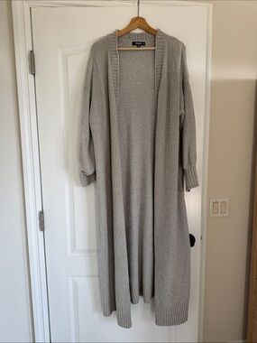 Missguided Long Open-Front Knit Cardigan - Light Gray